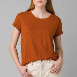 Prana Women’s Cozy-Up Orange Cuffed Sleeve T-Shirt‎ Size Small